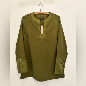 J CREW never worn olive V-neck tunic in satin-backed crepe